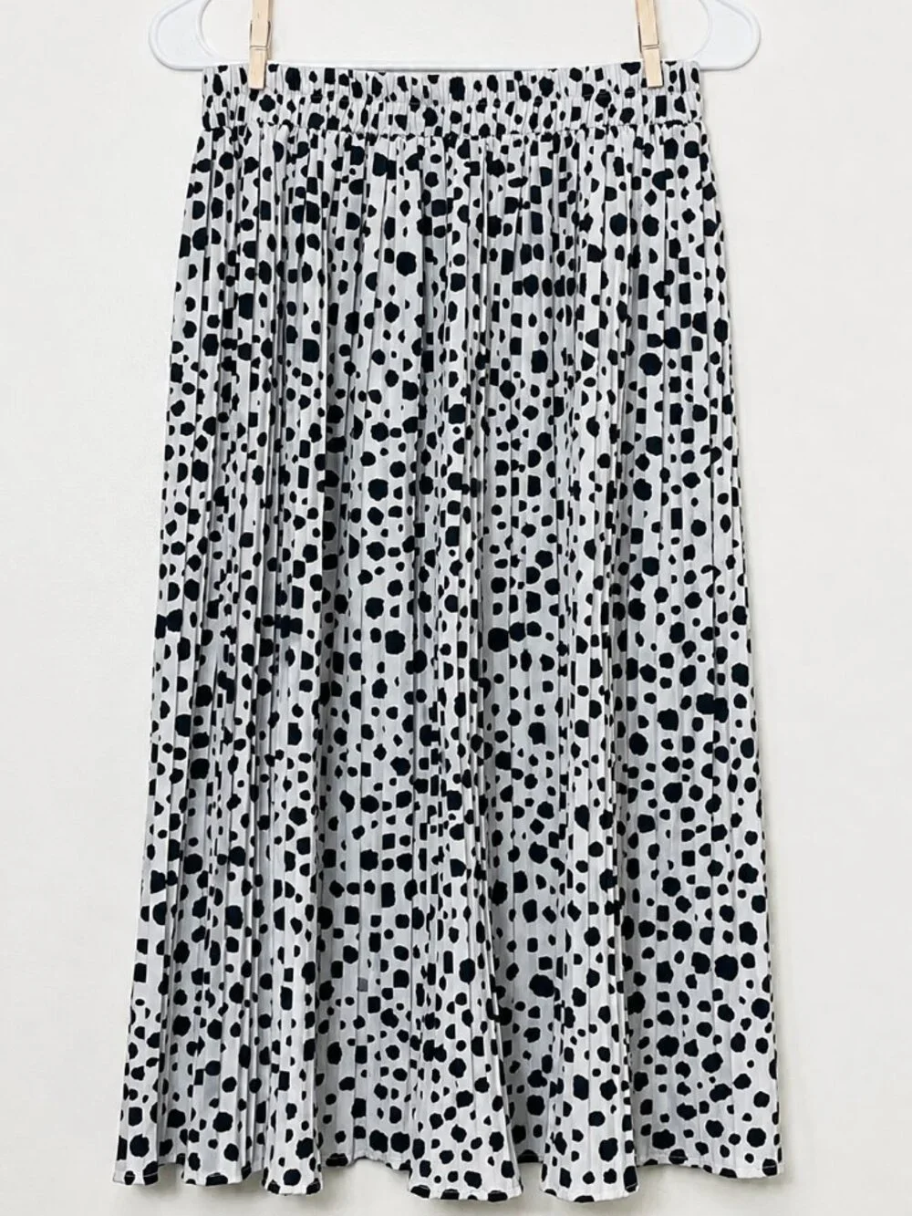 Sweet Rain Black White Spotted Pleated Midi Skirt Medium